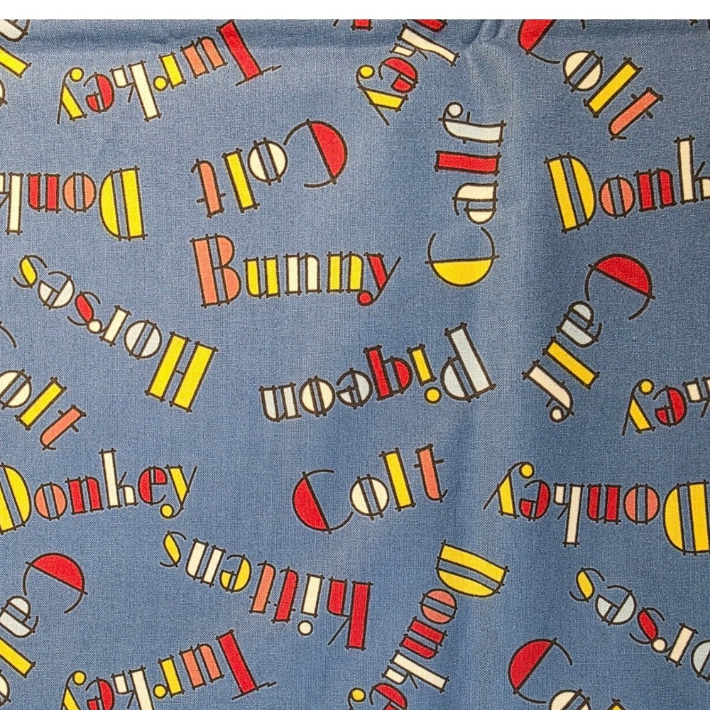 Blue Hill Fabrics Farm Play Shopgirl Blue Animal Text Cotton Fabric 44in x 1yd